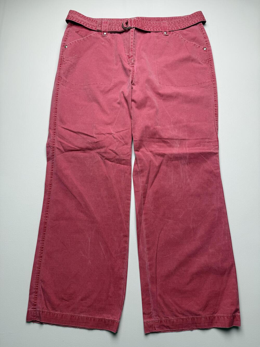L.L. Bean Pants Womens 16 Petite Pink Twill Chino Wide Leg Belted Casual Travel